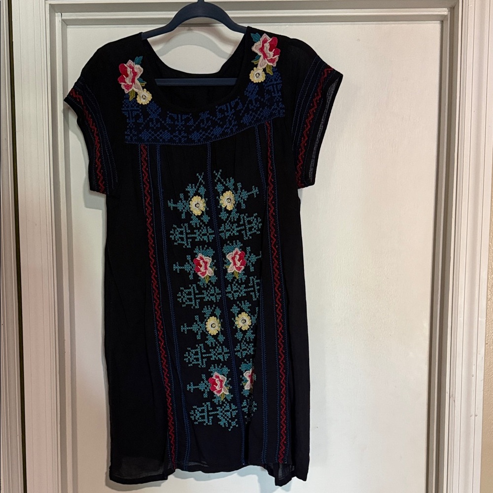 Johnny Was Embroidered Navy Blue Dress